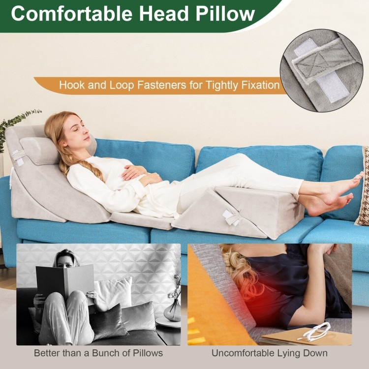 6 Pieces Bed Wedge Pillow Set for Neck Back and Leg Pain Relief Grey Grey