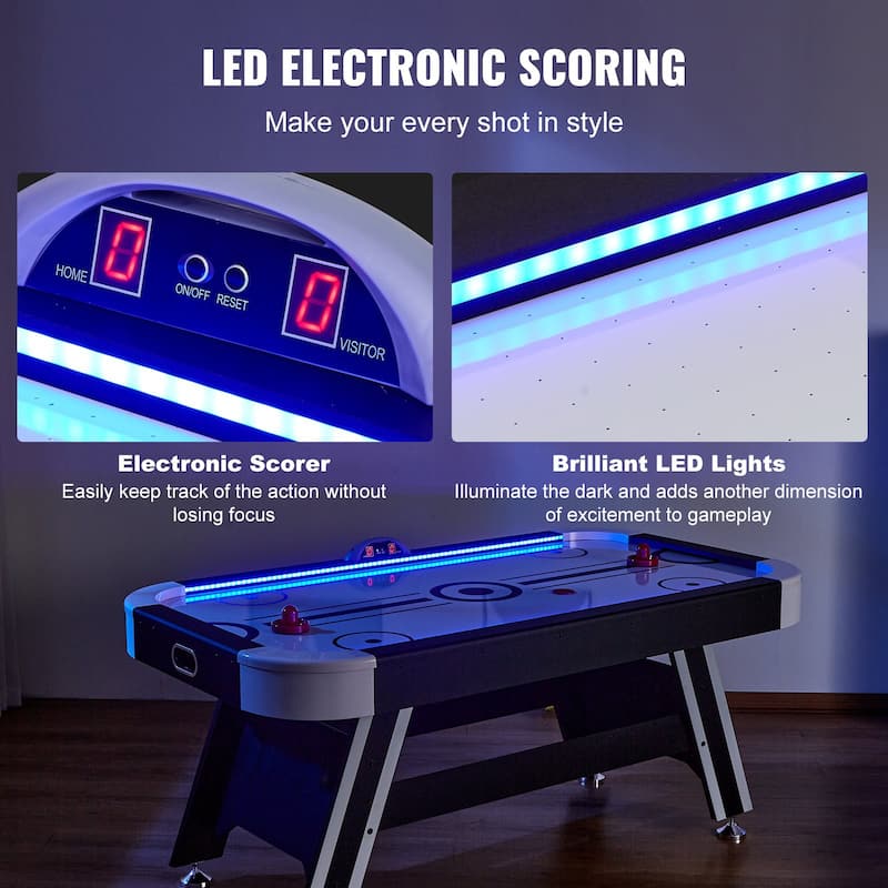 72" Indoor Air-Powered Hockey Game Table with LED Light Strip and PVC Surface - 72”L x 40”W x 32”H