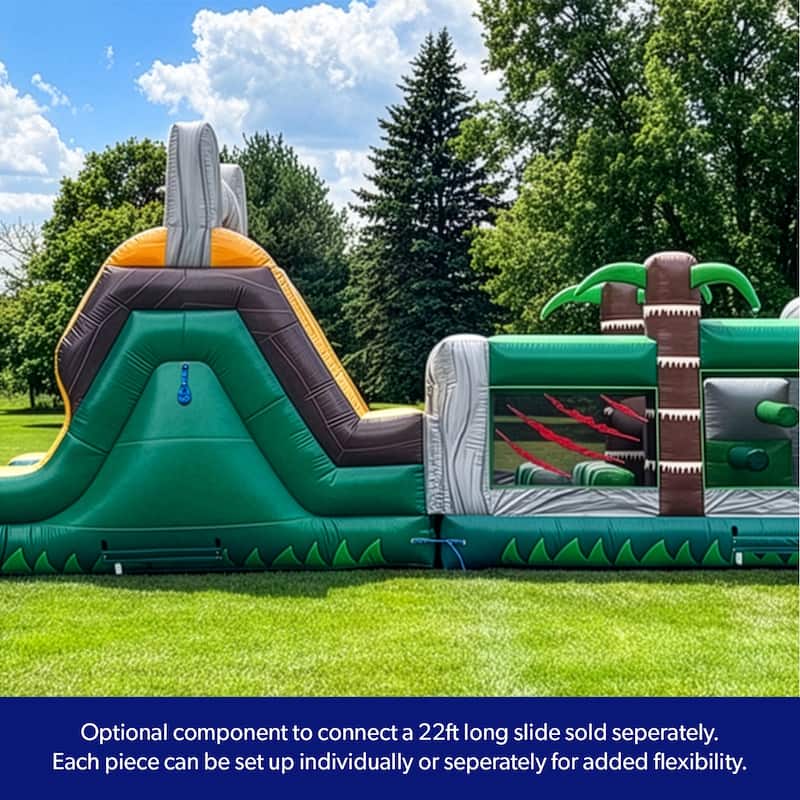 HeroKiddo T-Rex Adventure 42' Inflatable Obstacle Course with Water Slide - Commercial Grade, Wet & Dry Play (Blowers Included)