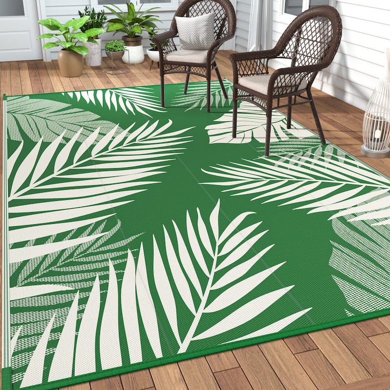Mcow Palm Leaf Collection Reversible Woven Waterproof Outdoor Area Rug - 6' x 9' - Green/Off-White - Rectangle