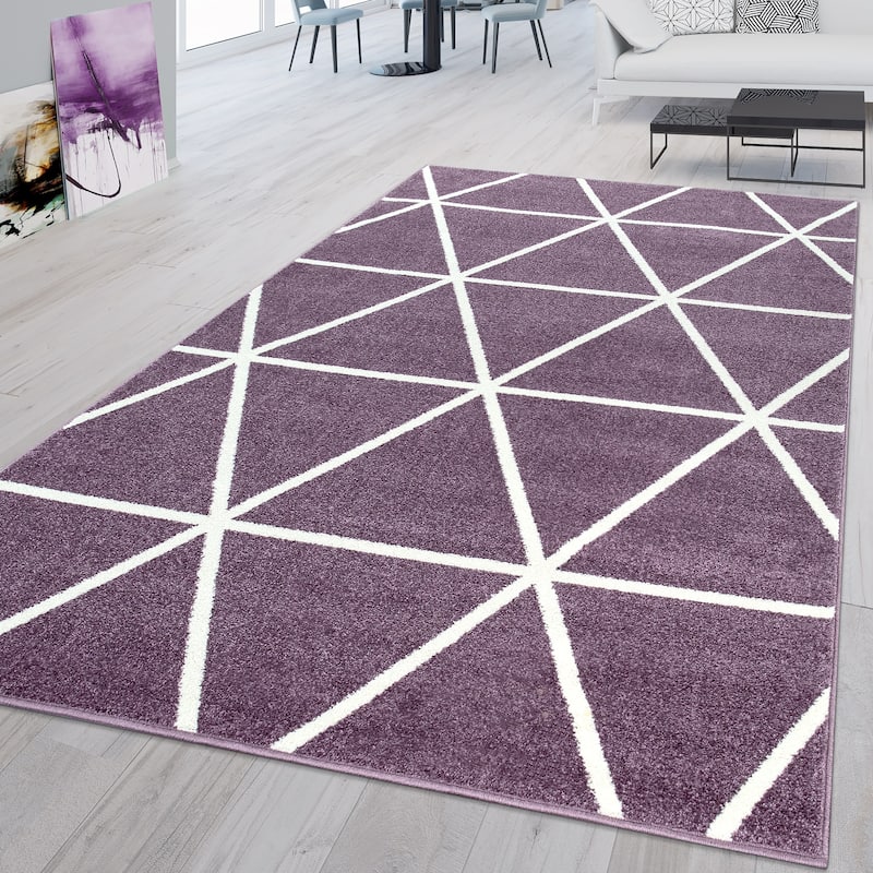 Modern Area Rug for Living Room Geometric Pattern in pastel colors - 7'10" x 10'6" - Purple
