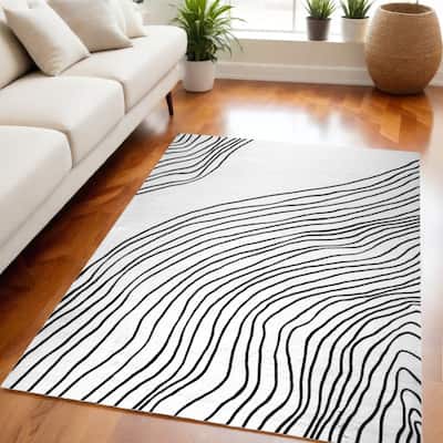 Qoviv Distressed Abstract Modern Stain Resistant Woven Durable Area Rug By HomeRoots - 5' X 8'