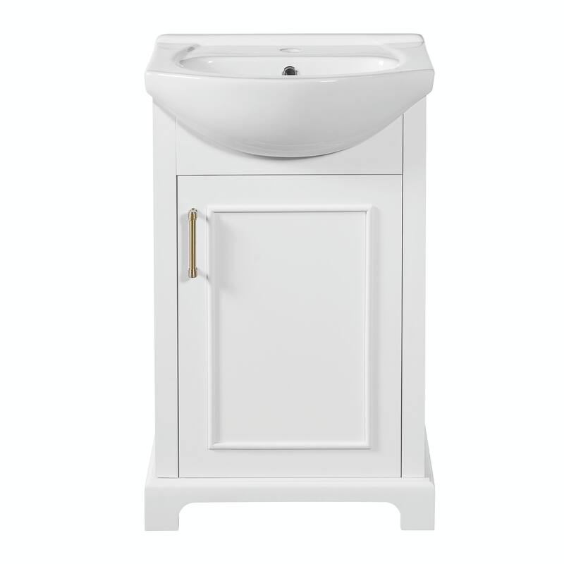 20-inch Bathroom Vanity with Ceramic Sink, Freestanding Vanity Set with Soft-Closing Door & Bulged Ceramic Basin