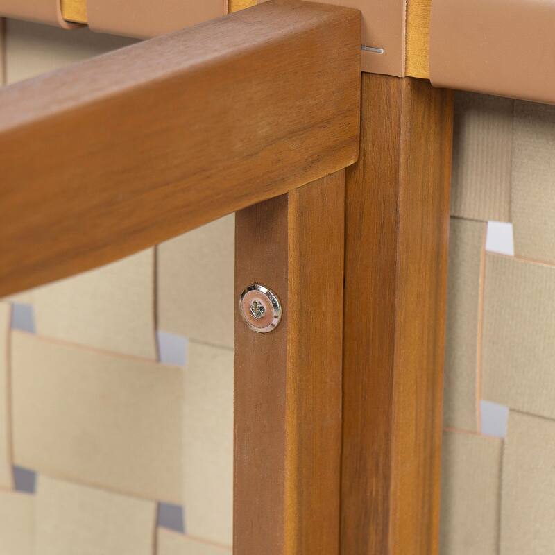 Modern Acacia Bench - Textured Leather Weave Design