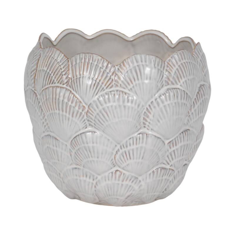 Sagebrook Home White Seashell Planter - 10" x 10" x 8"