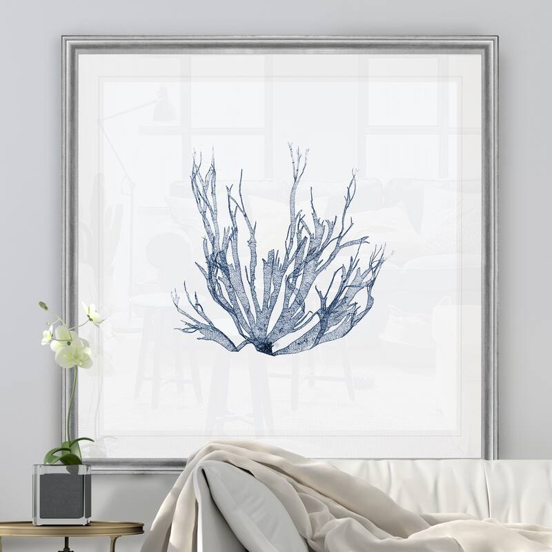 Navy Seaweed IV -Black Framed Print