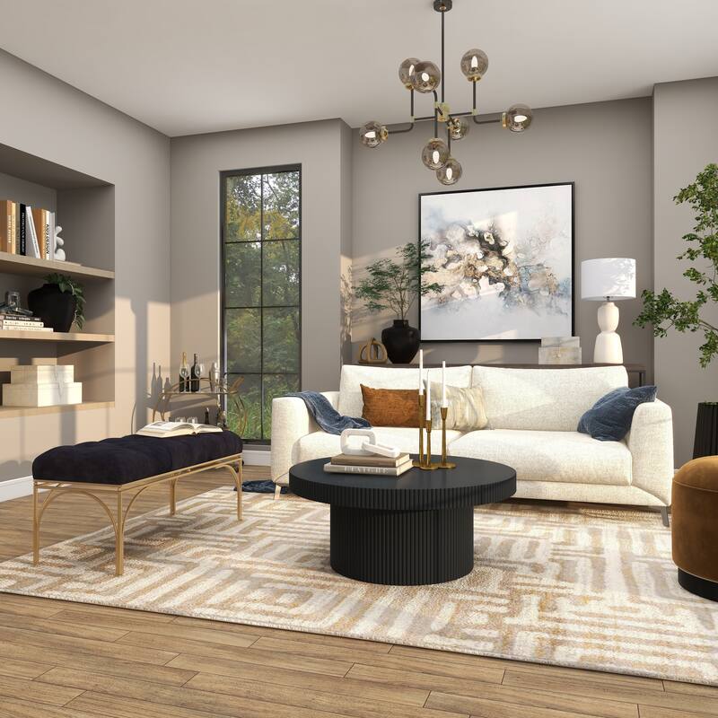 White, Black or Gray Velvet Tufted Home Bench with Gold Metal Legs