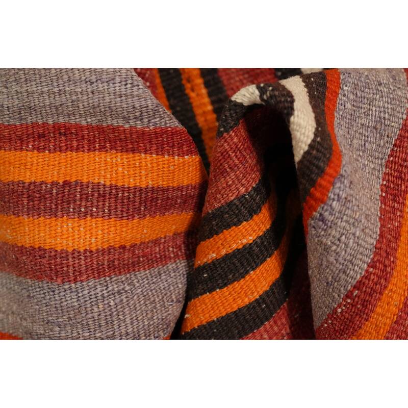 Hand Woven Oriental 100% Wool Carpet Southwestern Geometric Oranges & Rust Kilim Area Rug - 11' 0'' X 5' 1''