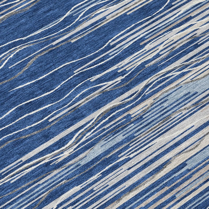 Machine Washable Indoor/ Outdoor Modern Stripe Chantille Rug