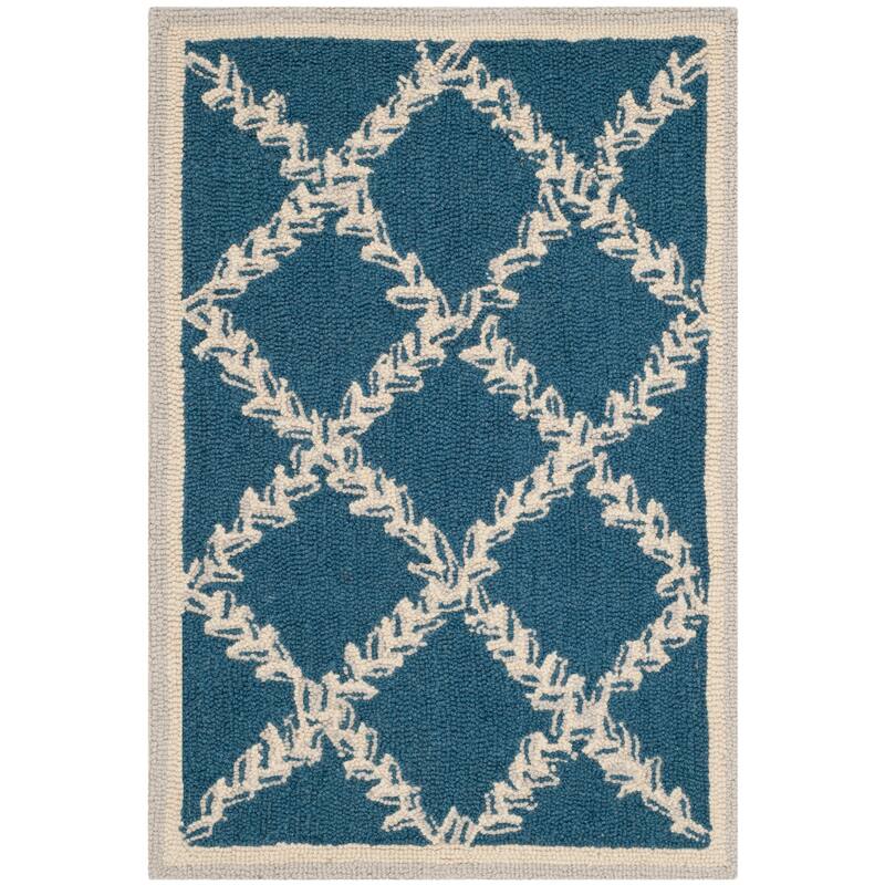 SAFAVIEH Handmade Chelsea Kimber Trellis French Country Wool Rug - 2'6" x 4' - Navy/Creme - Rectangle