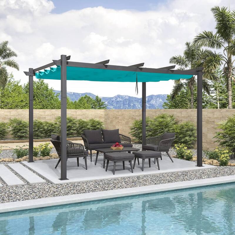 PURPLE LEAF Gazebo Outdoor Retractable Modern Yard Metal Grape Trellis Pergola with Canopy.