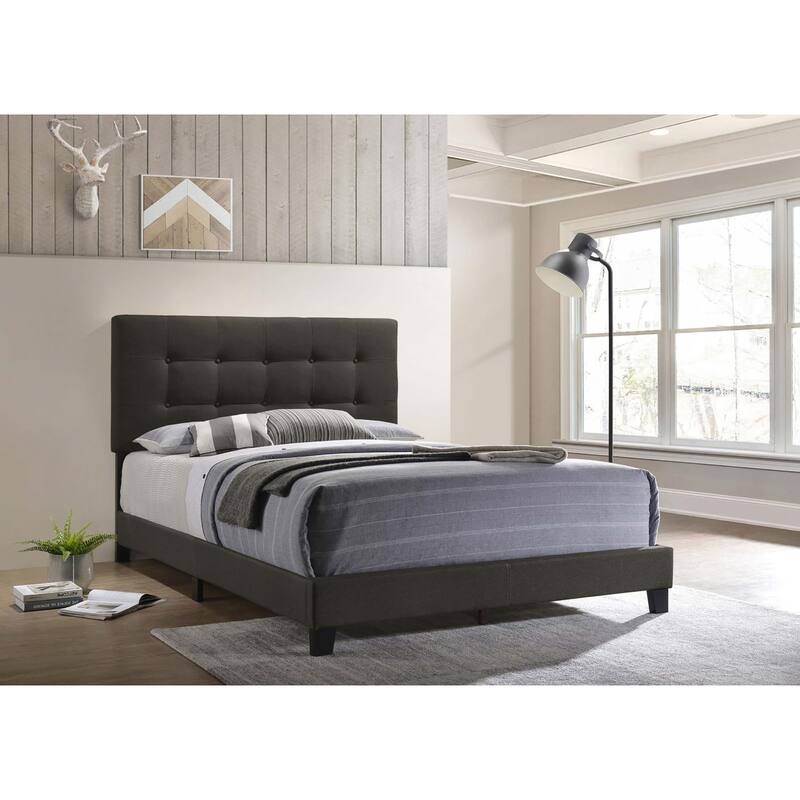Tufted Full Panel Bed in Charcoal with Modern Design - Charcoal