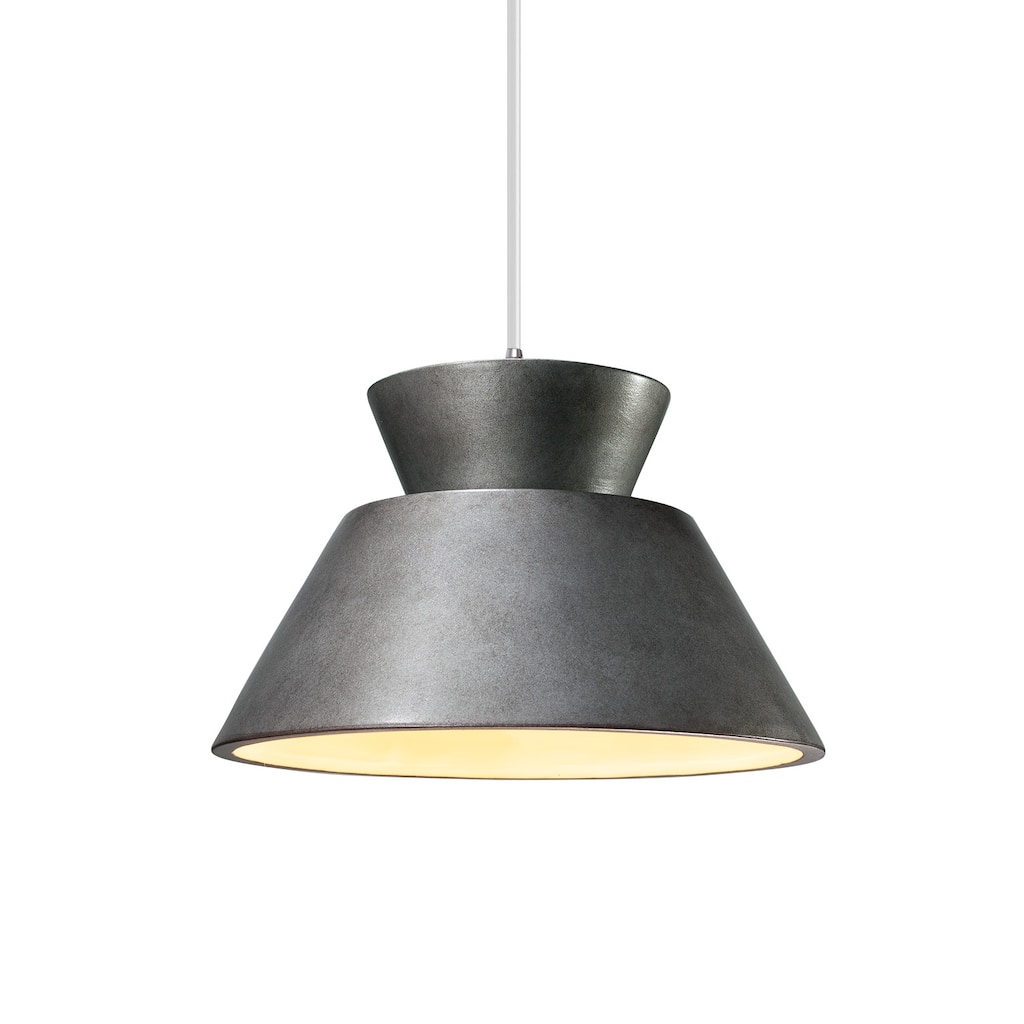 Carbon Loft Chizukeki Trapezoid 1-light Polished Chrome Pendant with Antique Silver Shade, White Cord
