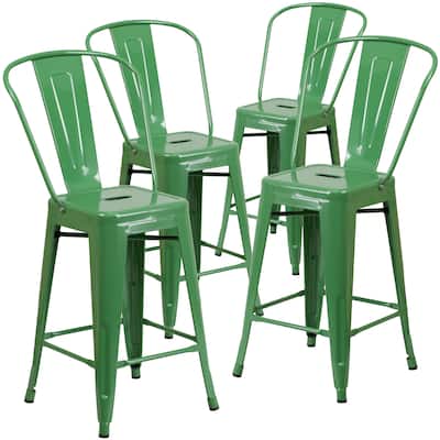 Indoor/Outdoor Modern Metal Counter Height Stools with Footrests (Set of 4)