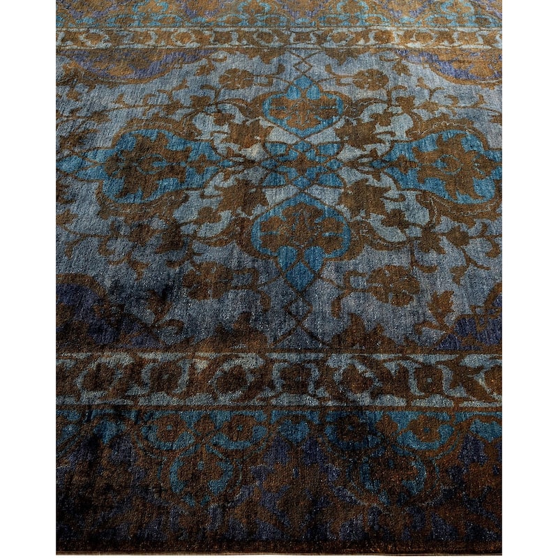 Overton Hand Knotted Wool Vintage Inspired Modern Contemporary Overdyed Blue Area Rug - 6' 1" x 8' 10"