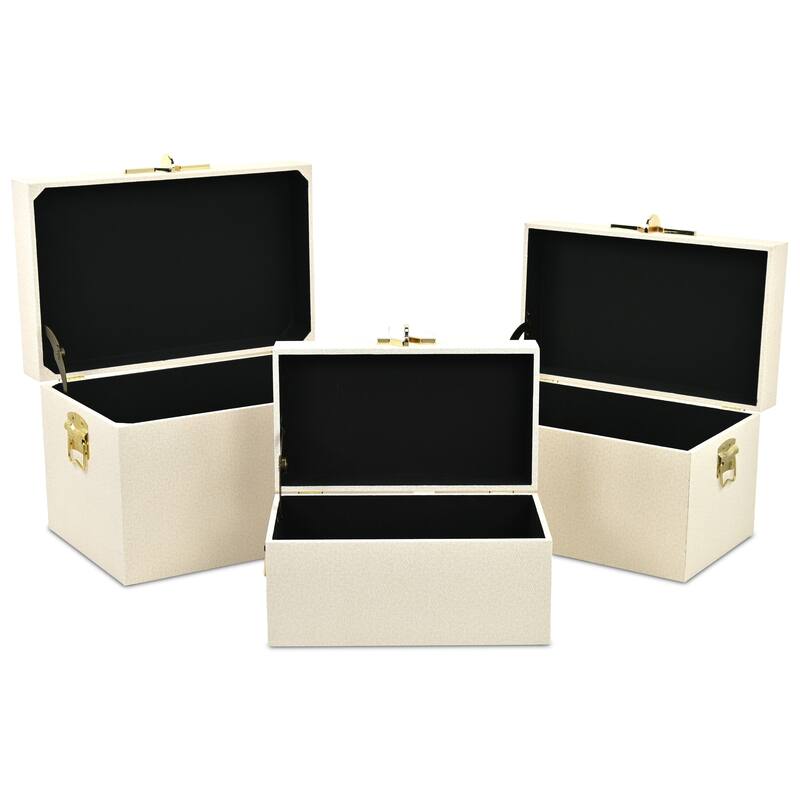Araminta Set of 3 Rectangular Decorative Storage Trunks - Cream - N/A
