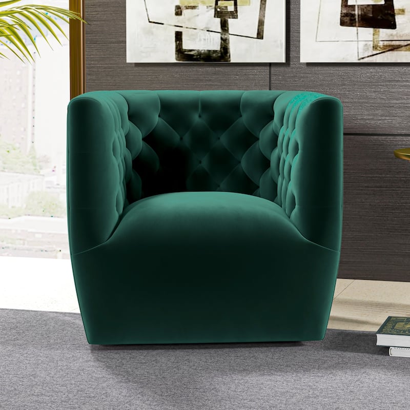 GDFStudio - Delaney Modern Velvet Swivel Chair with Tufted Back & Solid Wood Base - 28"W