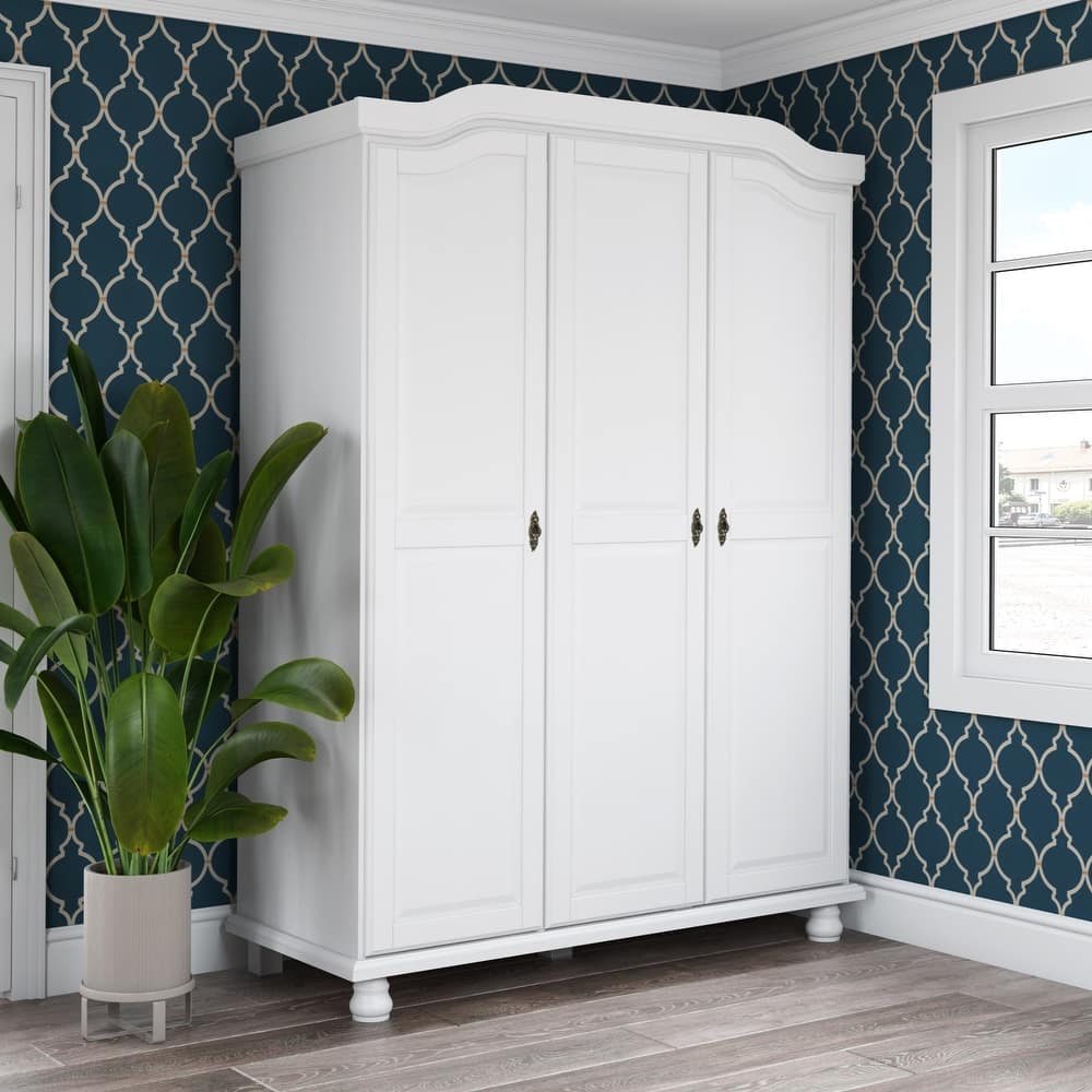 Palace Imports 100% Solid Wood Kyle 3-Door Wardrobe Armoire with Raised Panel or Mirrored Doors