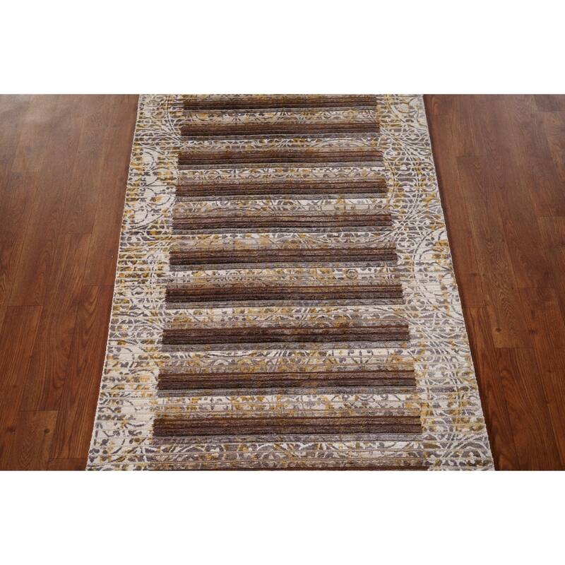 Striped Abstract Oriental Modern Accent Rug Hand-Knotted Wool Carpet - 2'9" x 4'10"