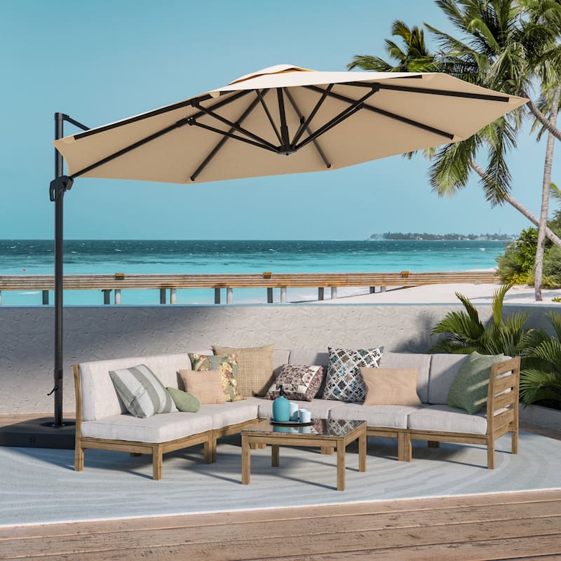 BONOSUKI Outdoor 11Ft UV Protection Patio Cantilever Umbrella w/Base - Sand