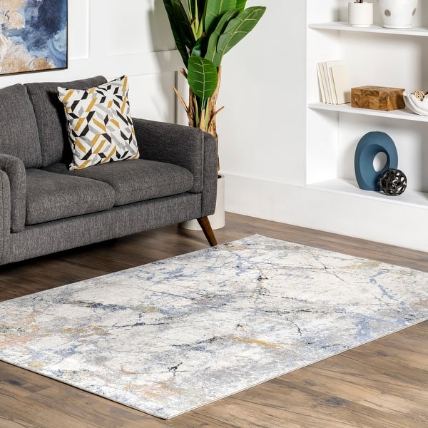 slide 2 of 13, Nuloom Luca SpinClean Abstract Splatter Machine Washable Area Rug 4' x 6' - Light Beige - Rectangle