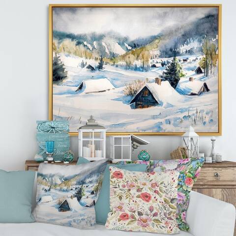 Designart 'Mountain Village In Winter' Traditional Framed Canvas Wall Art Print