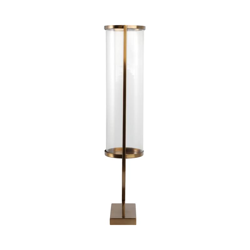 Modern Glass Pillar Candle Holder Decorative Lantern with Steel Frame