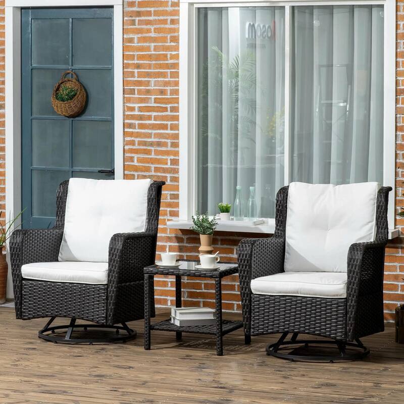 360° Rotation, Rocking Patio Bistro Set, Outdoor Porch Furniture - Cream White