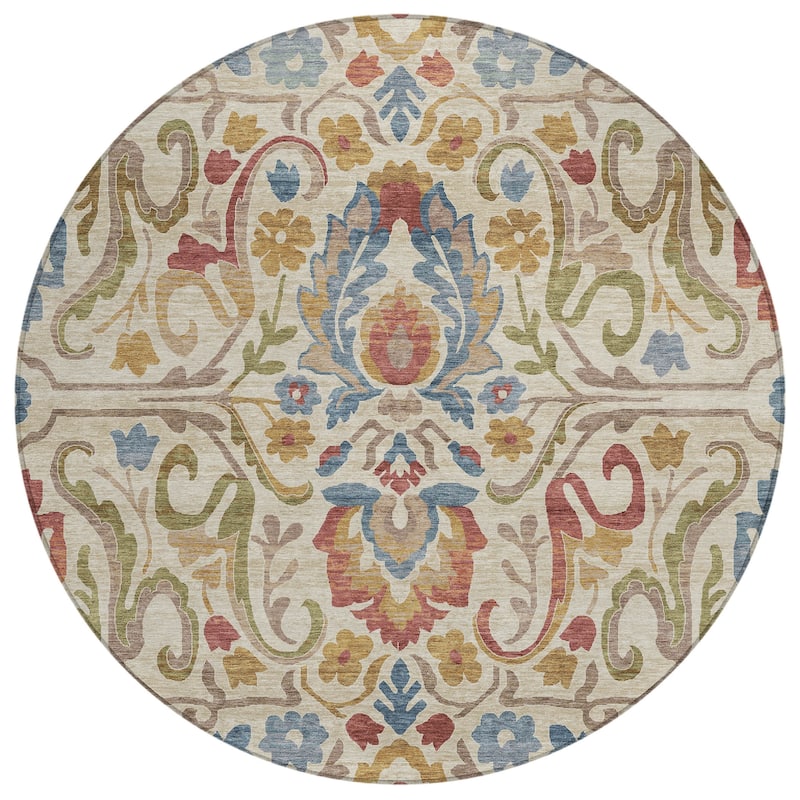 Machine Washable Indoor/Outdoor Floral Watercolor Chantille Rug