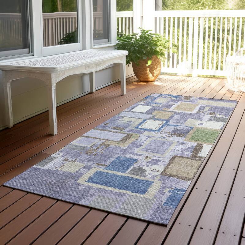 Machine Washable Indoor/ Outdoor Contemporary Geo Chantille Rug - Purple - 2'3" x 7'6"
