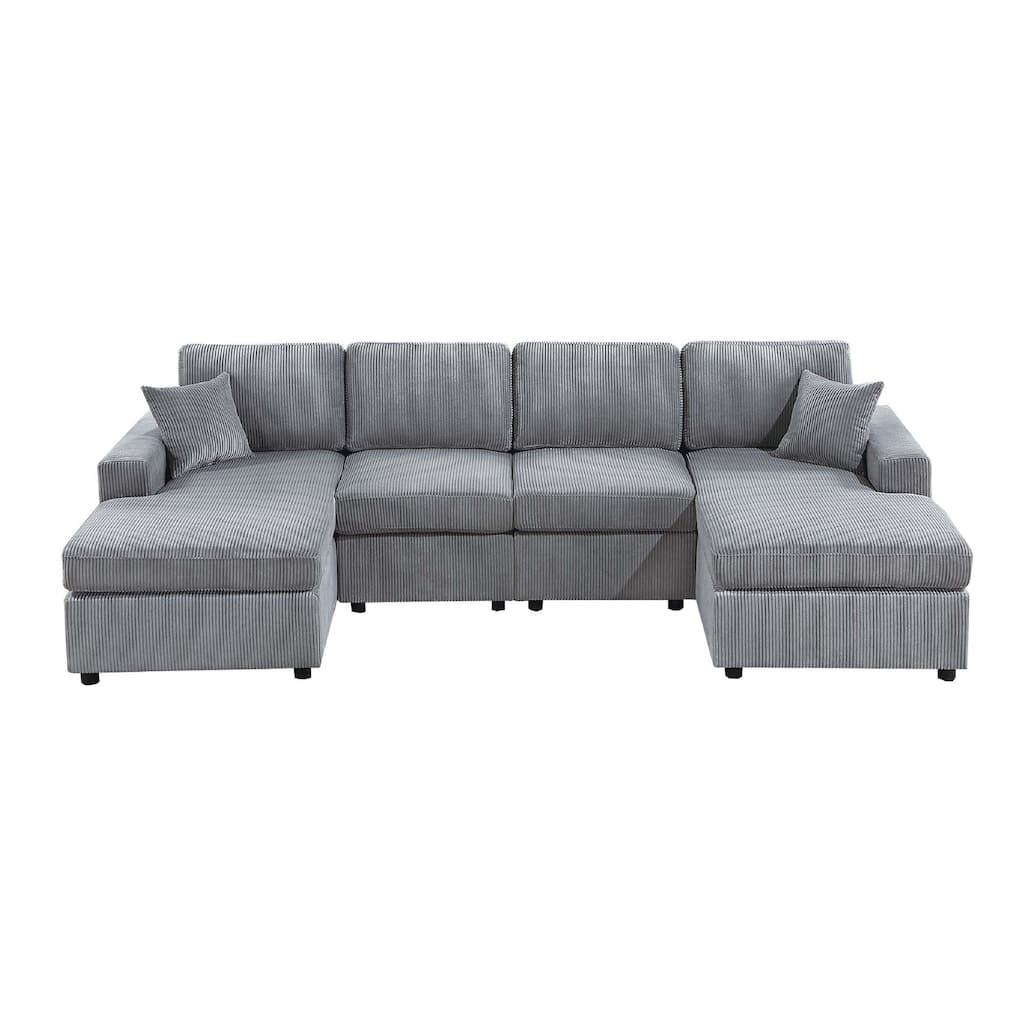Iny U Sectional Sofa Chaise Armless Chair Set, 2 Pillows, Fog Gray