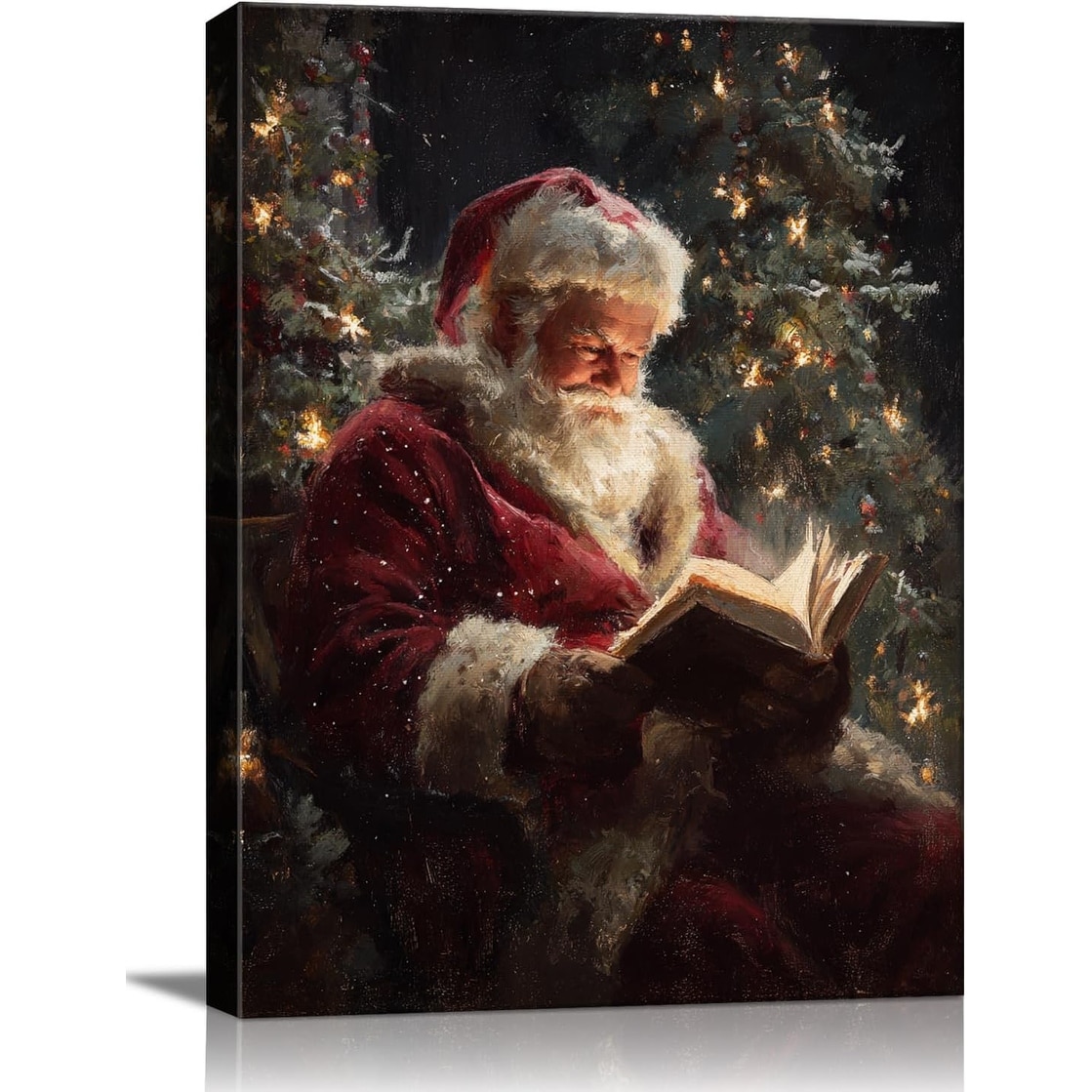 Vintage Santa Claus Reading Canvas Wall Art