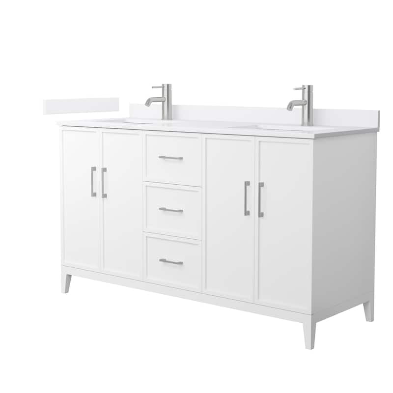 Elan 60-inch Double Vanity, Cultured Marble Top - White, Nickel Trim, White Cultured Marble Top