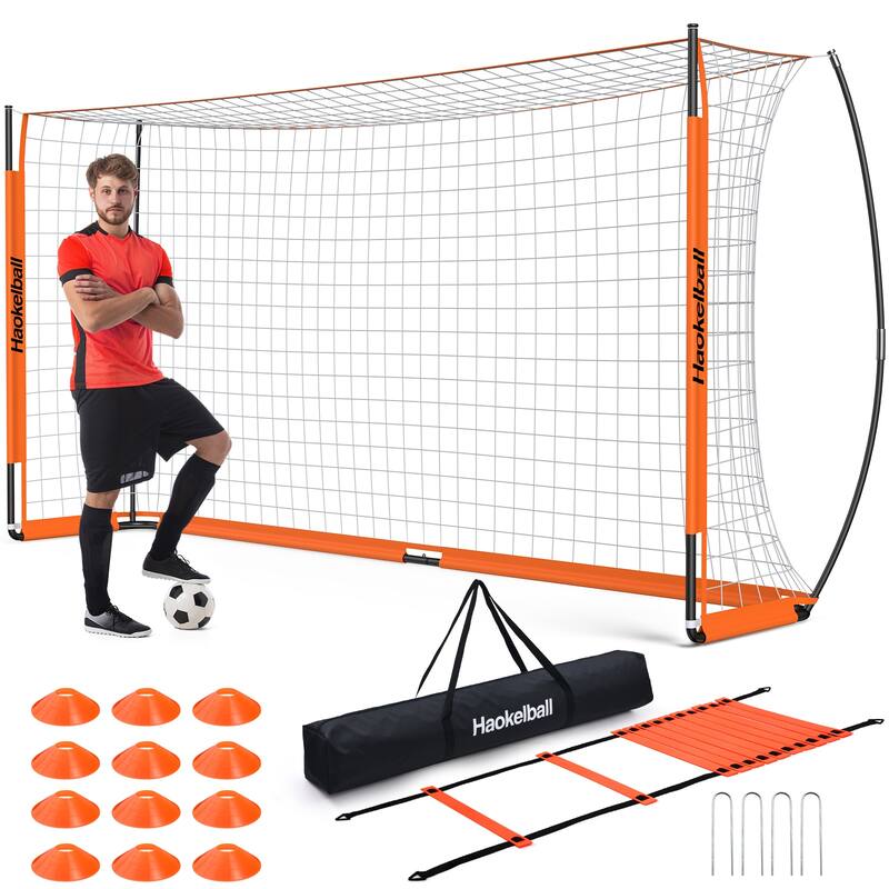 12x6ft Portable Haokelball Soccer Goal with 12 Cones, Agility Ladder, and Carry Bag for Backyard