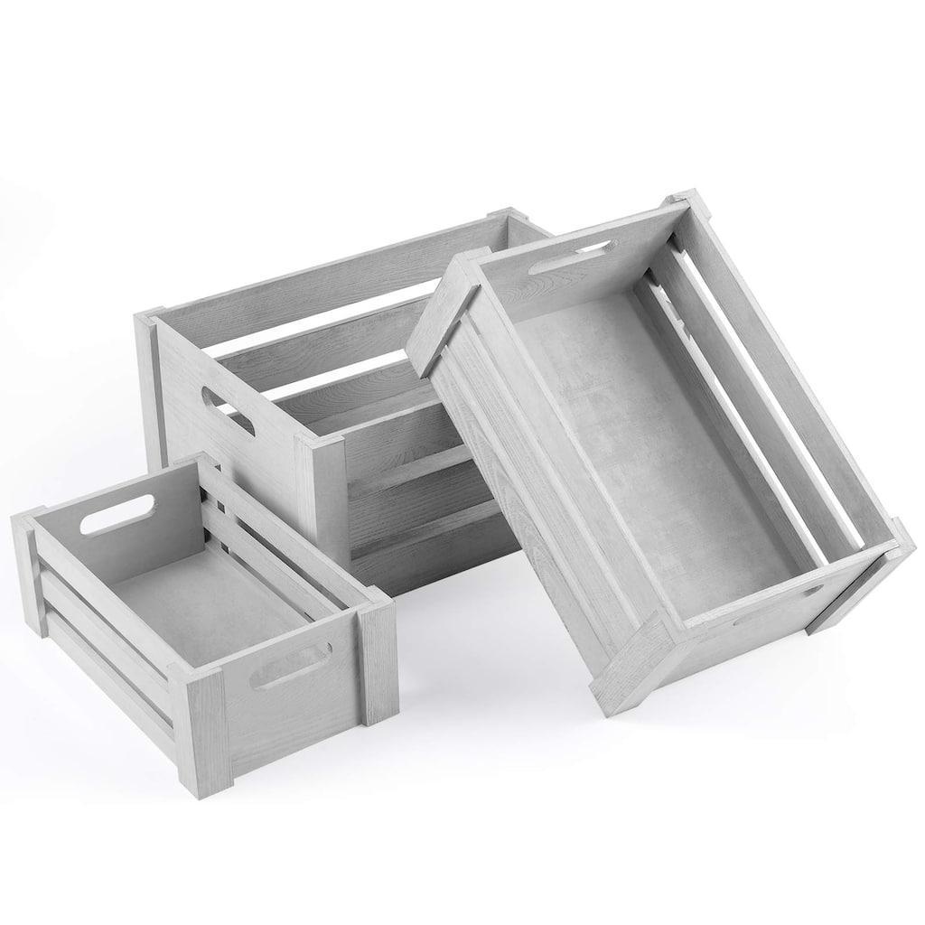 Set of 3 Wood Storage Containers Display Decorative
