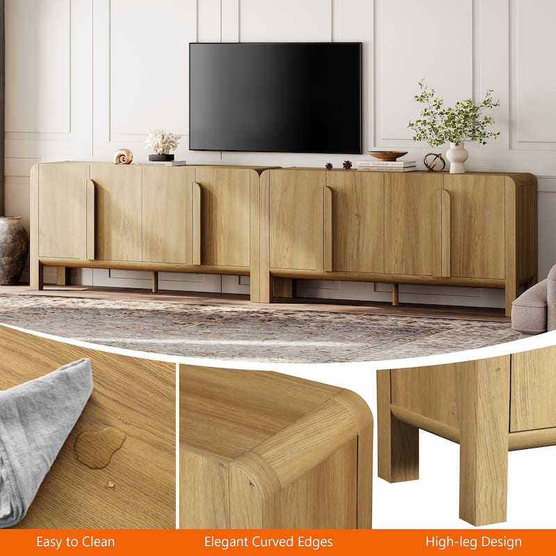 WAMPAT Modern TV Stand For Tvs Up To 120 Inch, 2 In 1 Wood Entertainment Center TV Console With Doors And Adjustable Shelves
