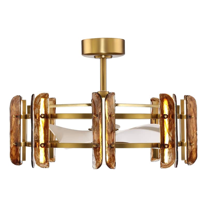 Ceiling Fan 32" Perimost 3-Blade Modern Gold Glass LED