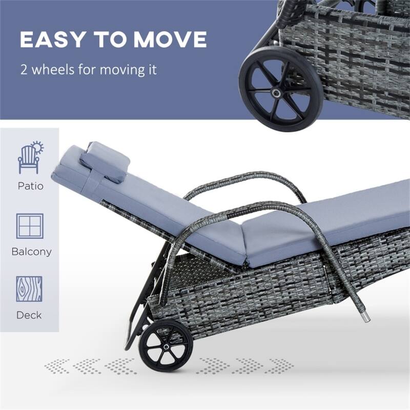 Mixed Grey Rattan Outdoor Lounge Set of 2 with Cushions, Table and Wheels - 78.75" L x 28.75" W x 40.5" H