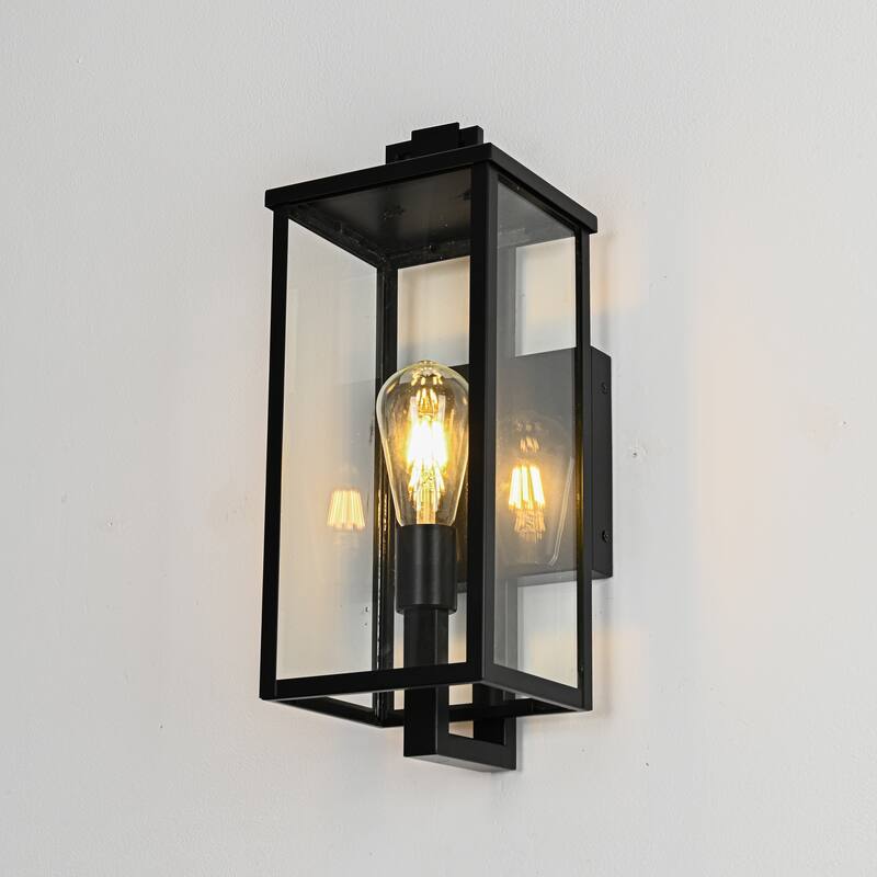 Matte Black Farmhouse Outdoor Wall Lantern Sconce - 3 Variants (16in 1-Light/22in 2-Light/27in 3-Light), Clear Glass, Wet Rated
