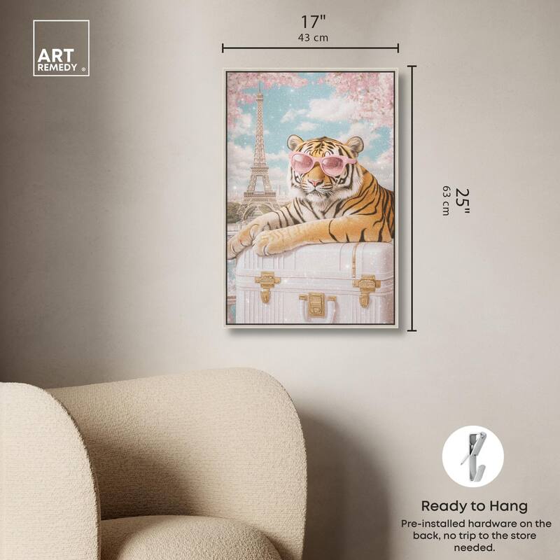 Tiger Luggage Paris Canvas by Art Remedy