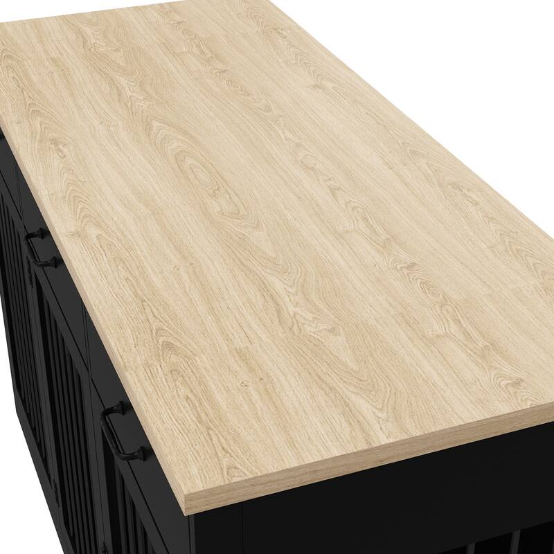 Furniture Style Dog Crate with Storage Drawers, Large Dog Kennel Cabinet with Wood Top, Double Door Pet Crate End Table