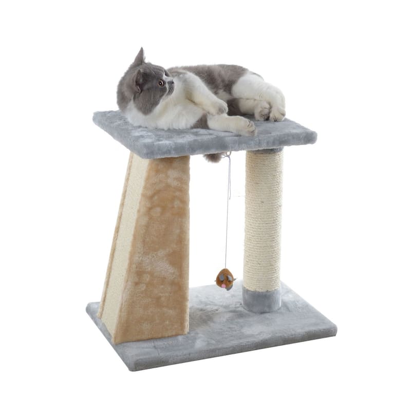 Two-Level Platform Real Wood Scratcher W Sisal Carpet Board - 20"(L)X14"(W)X20"(H)