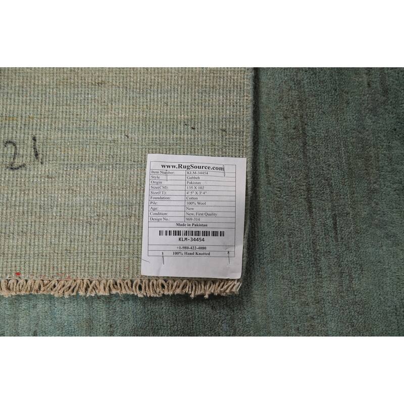 Green Blue Modern Gabbeh Oriental Accent Rug Hand-Knotted Wool Carpet - 3'4" x 4'5"