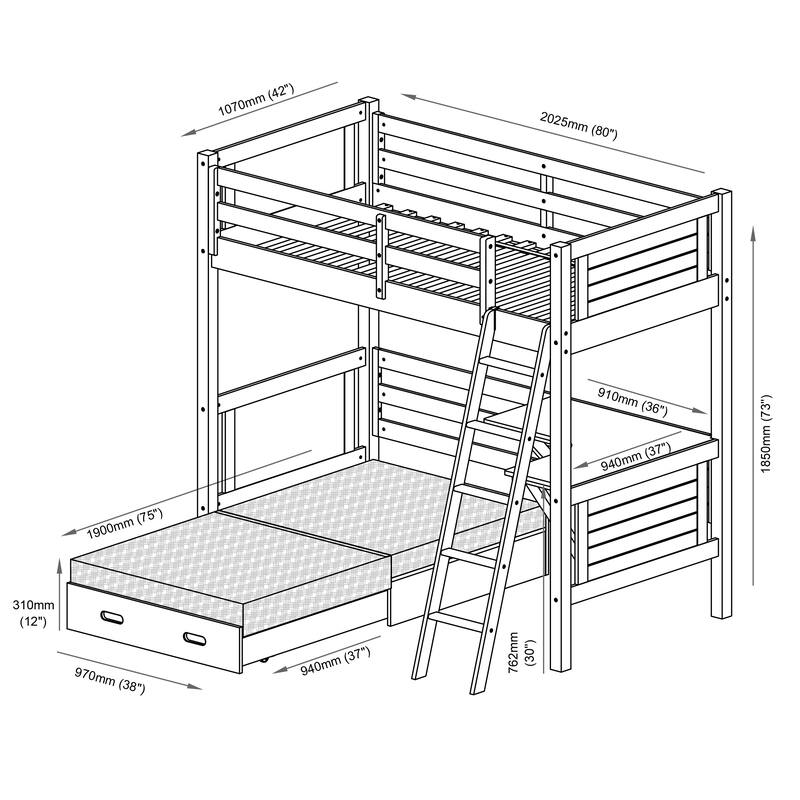Alaterre Furniture Arlington Solid Wood Twin Loft Bed For Kids With Underneath Desk, Fold-Out Futon, and Climb-Up Ladder, White