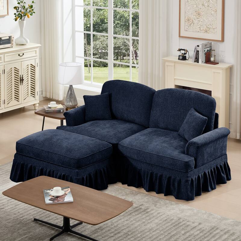 GDFStudio - Elegant Mid-Century Chenille 2-Seater 76.4" L-Shaped Modular Loveseat Sofa with Ottoman
