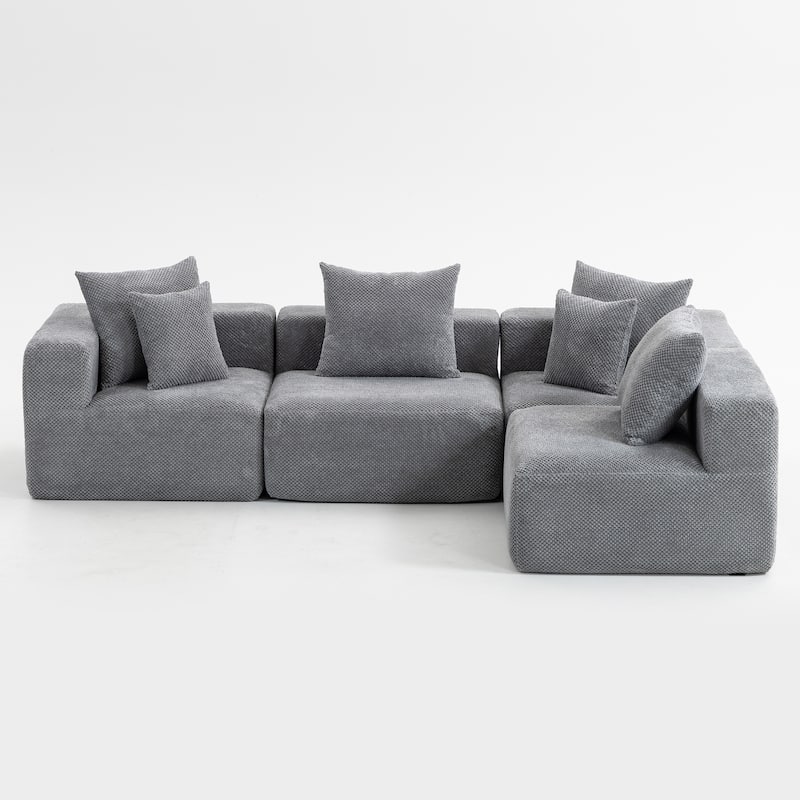Flannelette Modular Sectional Sofa Full-Foam Build Compressed Couch - Grey