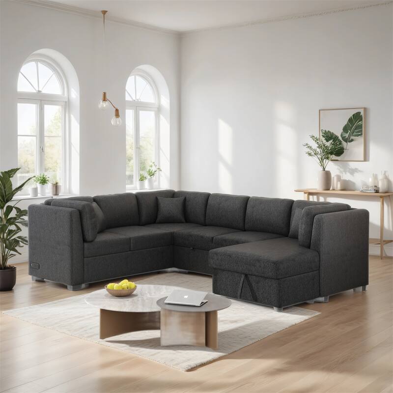 108.6" U-shaped Sectional Sofa with 3 Back Pillows & a Storage Chaise