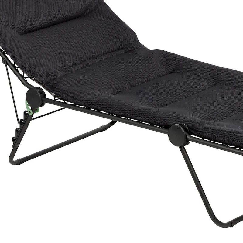 28" Black and Steel Outdoor Chaise Lounge with Black Cushion