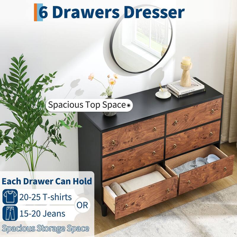 Drawers Dresser, Modern Chest of Drawers with Vintage Circle Handle and Curved Profile Design