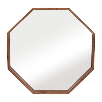 2"Wx30" Diameter, Octagon Shaped Mirror, Cherry Finish, Crafted with Wood, Manufactured Wood, and Mirror, Decorative